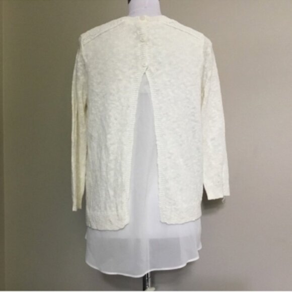 NWT LUCKY BRAND Cream Lace Chiffon Linen Mixed Media Sweater 1X - Picture 5 of 9